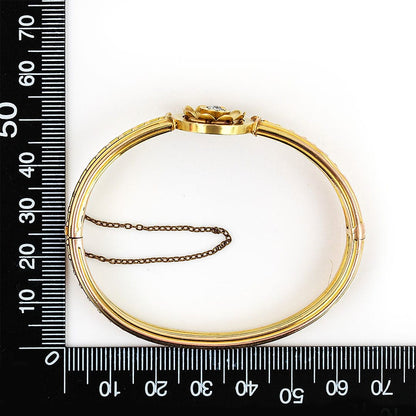 Antique Victorian Old Mine Cut Diamond Set 15ct Gold Etruscan Revival Beaded Bangle Bracelet