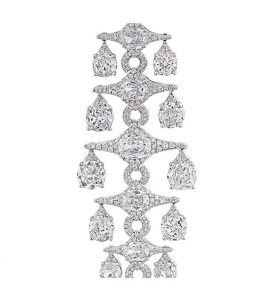 Old Mine Cut Diamond Chandelier Drop Earrings, 21.60 carats