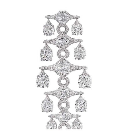 Old Mine Cut Diamond Chandelier Drop Earrings, 21.60 carats