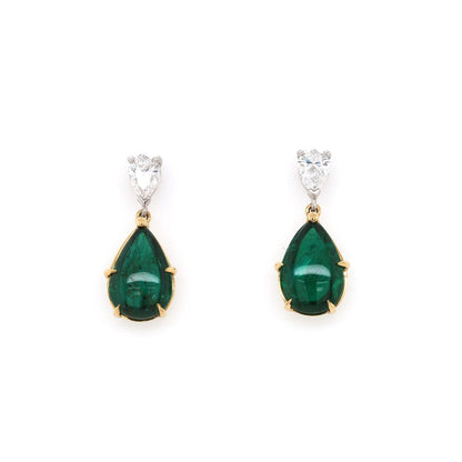 Emerald And Diamond Drop Earrings In 18 Carat Yellow Gold