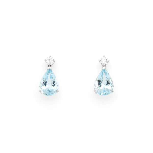 Pear Cut Aquamarine and Diamond Stud Drop Earrings In 18ct White Gold
