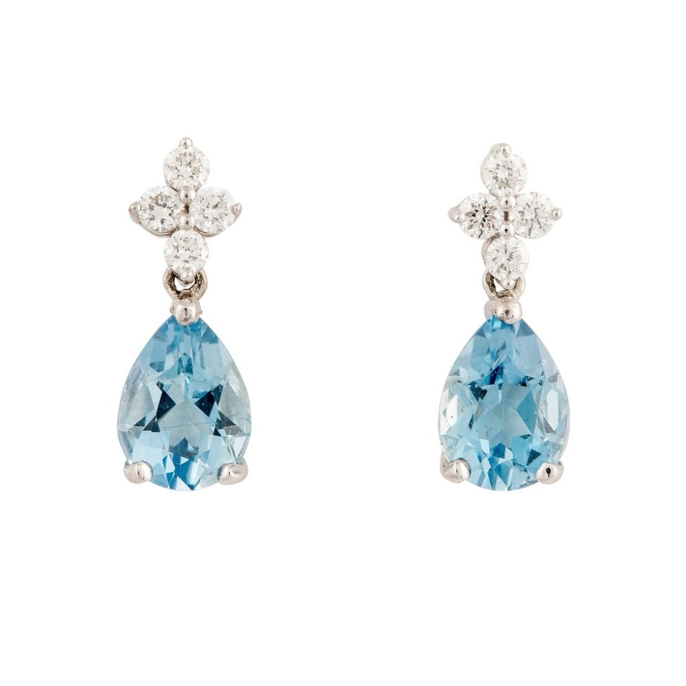 Aquamarine and Diamond Drop Earrings