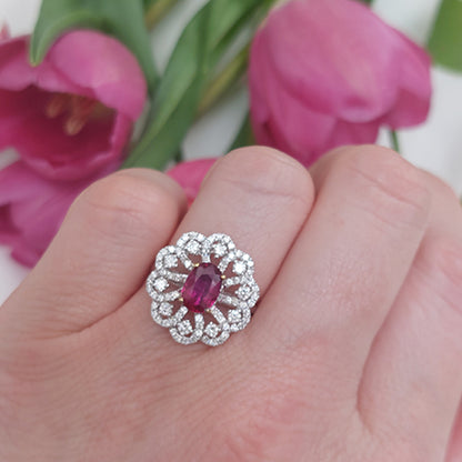 Certified Natural No Heat 1.17ct Ruby and Diamond Cluster Dress Ring