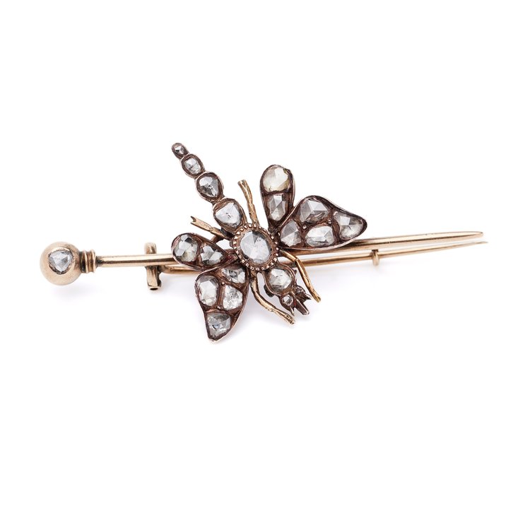 Antique Victorian 2.96ct Rose Cut Diamond Dragonfly Pin Brooch