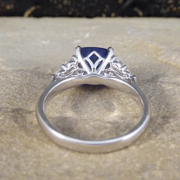 2.40ct Cushion Cut Tanzanite and Diamond Engagement Ring in Platinum