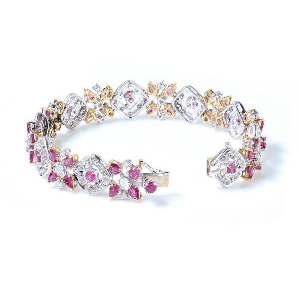 Vintage 3.52ct Thai Ruby and Diamond Bracelet, in 18ct yellow and white gold, Circa 1970s, with GCS certificate