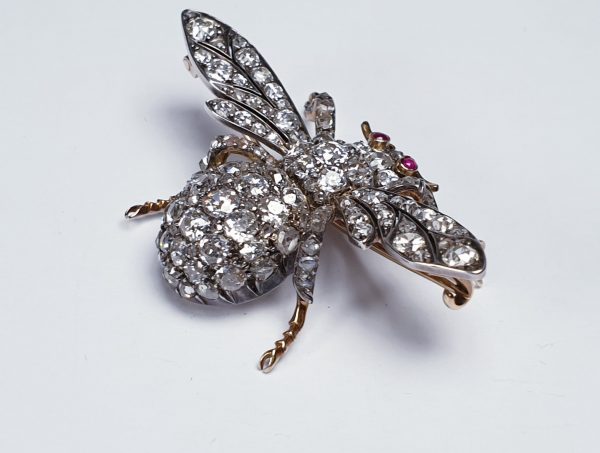 Antique Victorian Old Mine Cut Diamond Bee Brooch, 10.00 carats