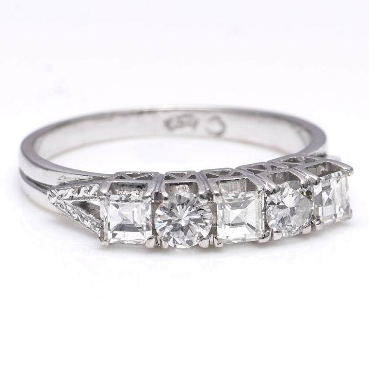 0.75ct Princess and Brilliant Cut Diamond Five Stone Ring in Platinum