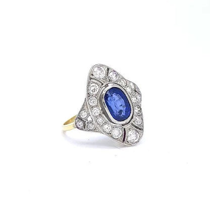 Art Deco Style 2.00ct Sapphire and Diamond Plaque Ring