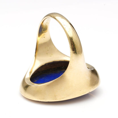 Antique Ancient Roman Emperor Lapis Lazuli and Gold Signet Ring; Second Century AD Roman Empire carved lapis lazuli depicting the iconic Hadrian Roman Emperor with later 18ct yellow gold shank