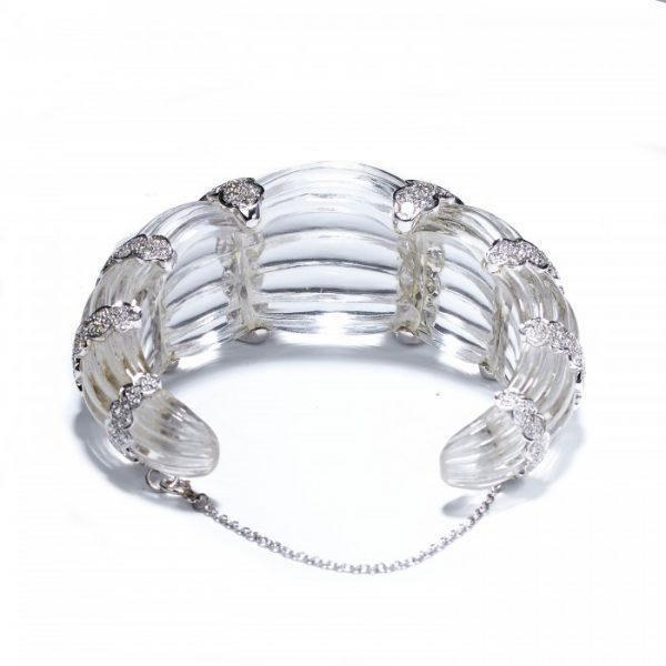 Rock Crystal and Diamond Cuff Bangle Bracelet, 7.00 carats
