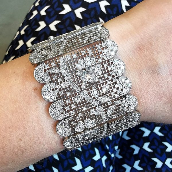 Old Cut Diamond Tapestry Bracelet in Platinum, 14.62 carats