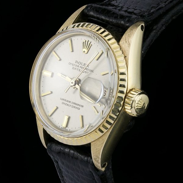 Vintage Rolex Ladies Datejust 18ct Yellow Gold Automatic Watch with Rare Silver Dial, Ref 6517-8, on original Rolex leather strap, Circa 1969