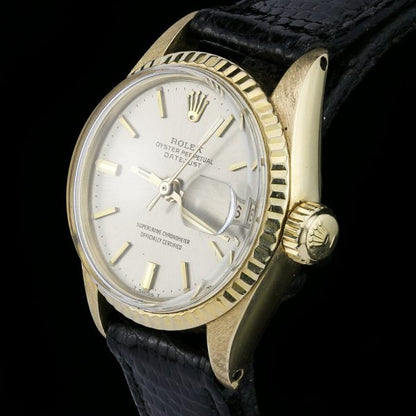 Vintage Rolex Ladies Datejust 18ct Yellow Gold Automatic Watch with Rare Silver Dial, Ref 6517-8, on original Rolex leather strap, Circa 1969