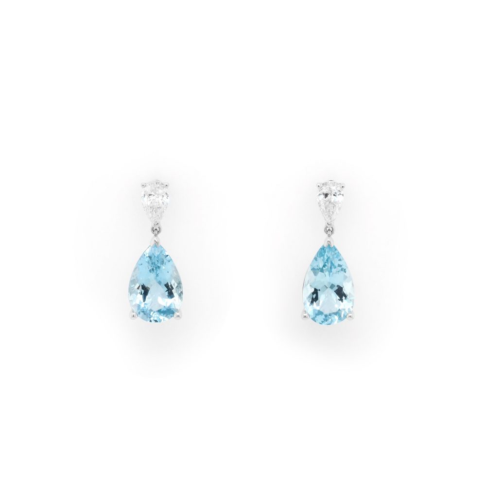 4.77 Carat Aquamarine And Diamond Drop Earrings In 18 Carat White Gold