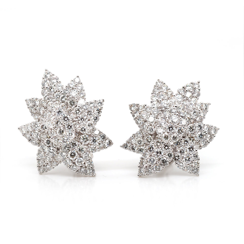 18ct White Gold Pave Set Floral Diamond Earrings