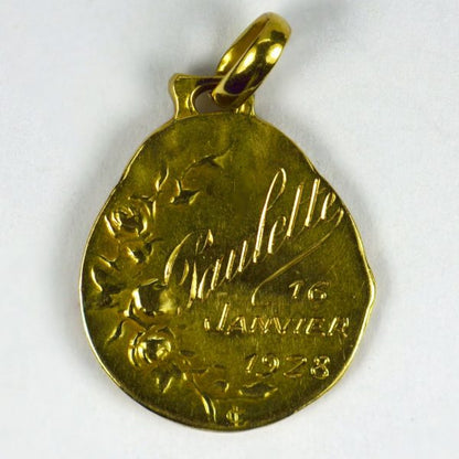 Emile Dropsy 18ct Gold Virgin Mary Pendant; designed as a medal depicting the Virgin Mary with inscription ‘Regina Virginum’