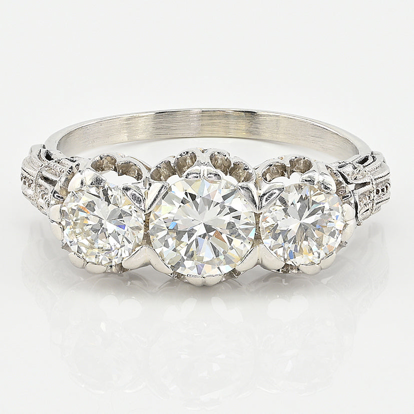 Art Deco 1.97ct Three Stone Diamond Engagement Ring in Platinum