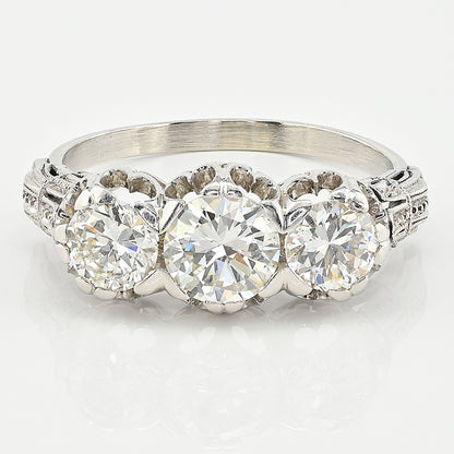 Art Deco 1.97ct Three Stone Diamond Engagement Ring in Platinum