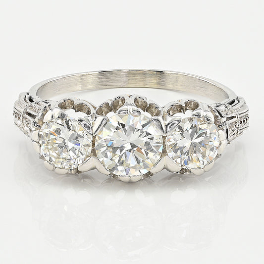 Art Deco 1.97ct Three Stone Diamond Engagement Ring in Platinum