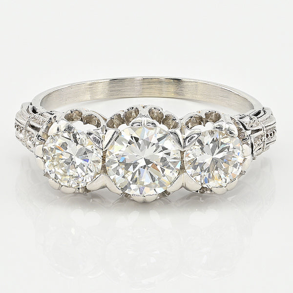 Art Deco 1.97ct Three Stone Diamond Engagement Ring in Platinum