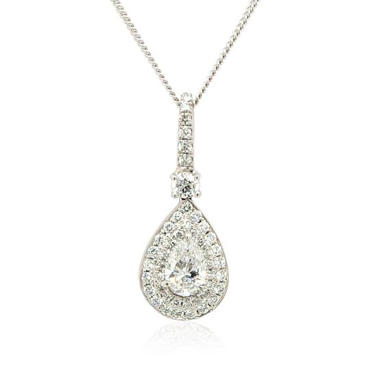 Diamond Pear Shaped Cluster Drop Pendant; 0.50ct Principal D VS1A pear-cut diamond surrounded by brilliant-cut diamonds, 18ct white gold, with GIA certificate
