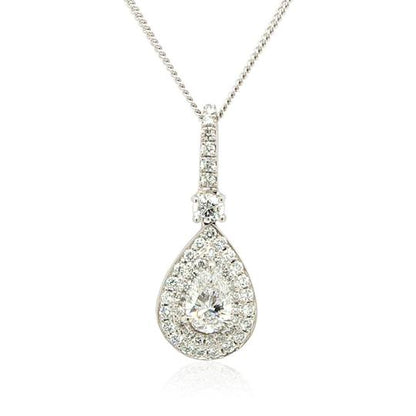 Diamond Pear Shaped Cluster Drop Pendant; 0.50ct Principal D VS1A pear-cut diamond surrounded by brilliant-cut diamonds, 18ct white gold, with GIA certificate