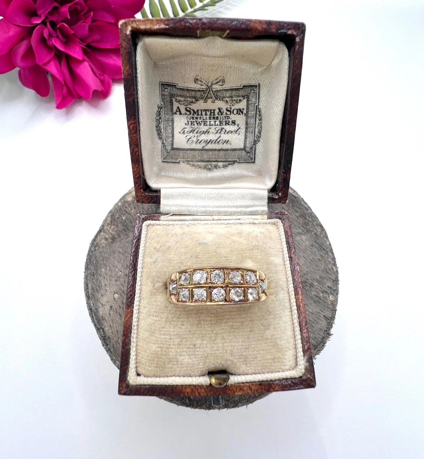 Antique 18ct Gold, Victorian Diamond Two Row Ring