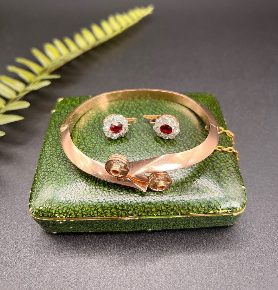 Antique Victorian Garnet & Diamond Convertible Bangle in 14ct Rose Gold