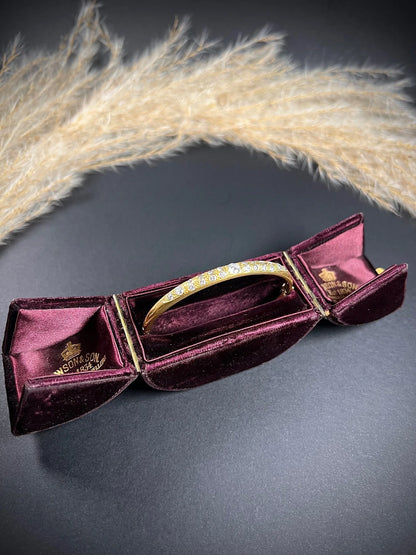 Vintage French 18 Carat Yellow Gold Diamond Bangle Bracelet, Circa 1960