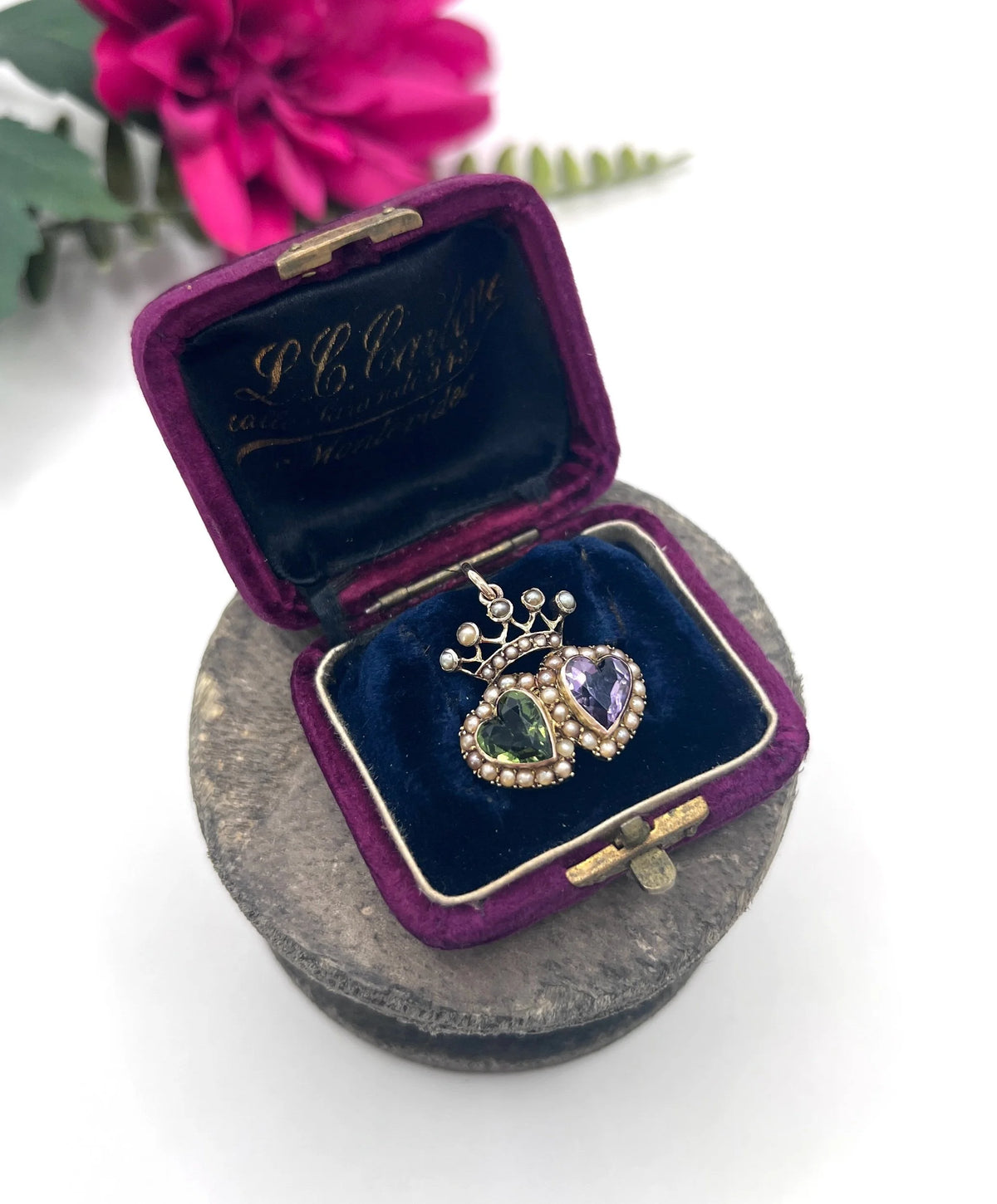Antique 9 Carat Gold Suffragette Crowned Sweetheart Pendant, Circa 1910