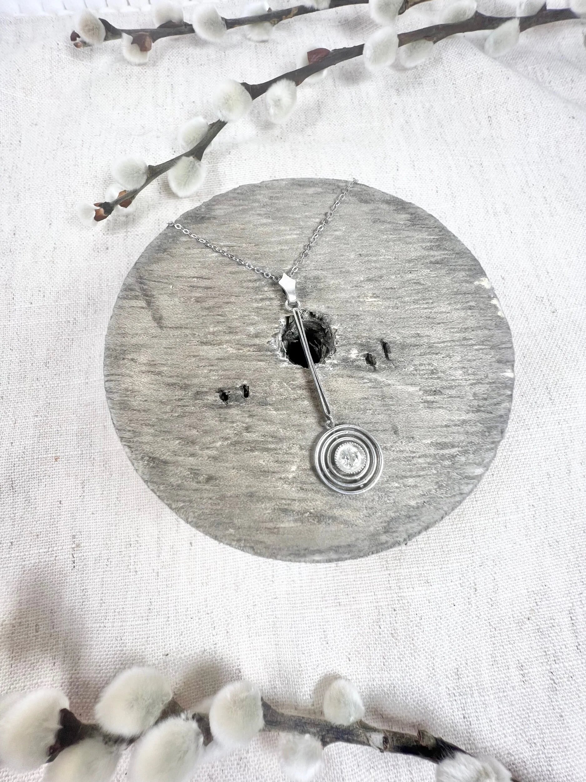 Antique 18 ct White Gold And Platinum Art Deco Diamond Target Pendant Necklace