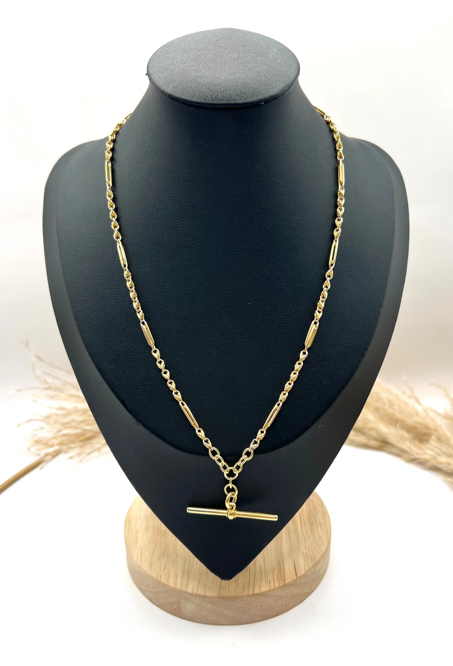 Antique 18 Carat Yellow Gold Albert Chain Fancy Paperclip Knot Link Necklace