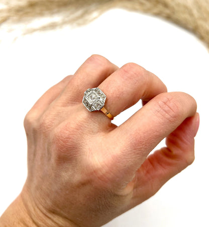 Antique 18 ct Gold And Platinum, 1920's Art Deco Diamond Engagement Ring