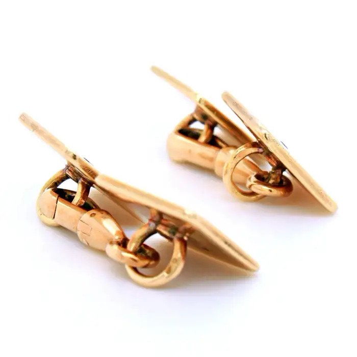 Art Deco Diamond White Enamel and Gold Cufflinks