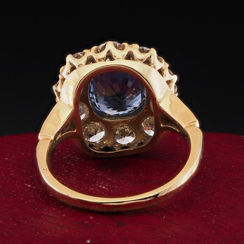Victorian Antique 3.60ct Natural No Heat Burma Sapphire and Old Cut Diamond Cluster Engagement Ring