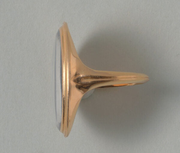 Antique Georgian Jacques Joseph de Gault Trompe D'Oeil Ring; featuring a gouache painting of the God Bacchus under the glass, 18ct yellow gold, Circa 1780