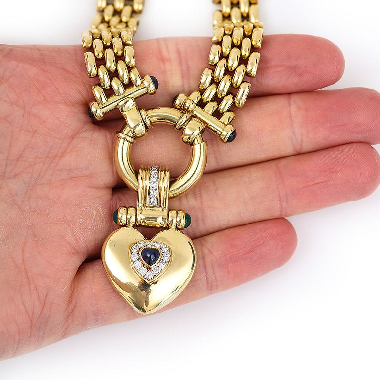 Vintage Yellow Gold Collar Necklace with Heart Pendant