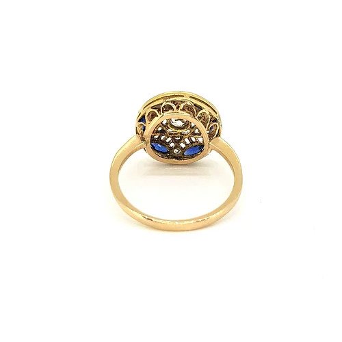 Vintage Sapphire and Diamond Circular Star Cluster Ring