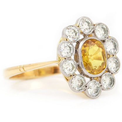 Yellow Sapphire and Diamond Floral Cluster Ring