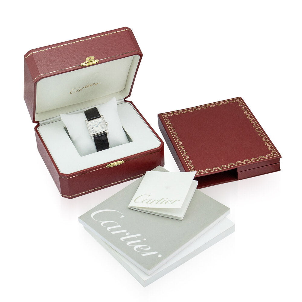Vintage Cartier Tank Francaise 2404 18ct White Gold Factory Diamond Medium Model Watch with Box and Papers 2005