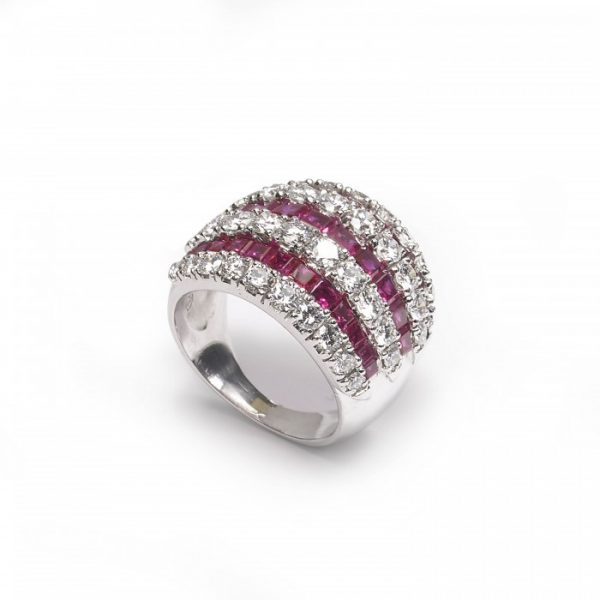 Contemporary Ruby and Diamond Bombe Cocktail Ring