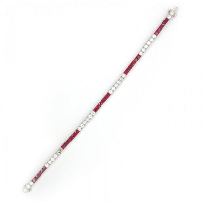 French Cut Ruby and Diamond Line Bracelet in Platinum, 23.50 carats