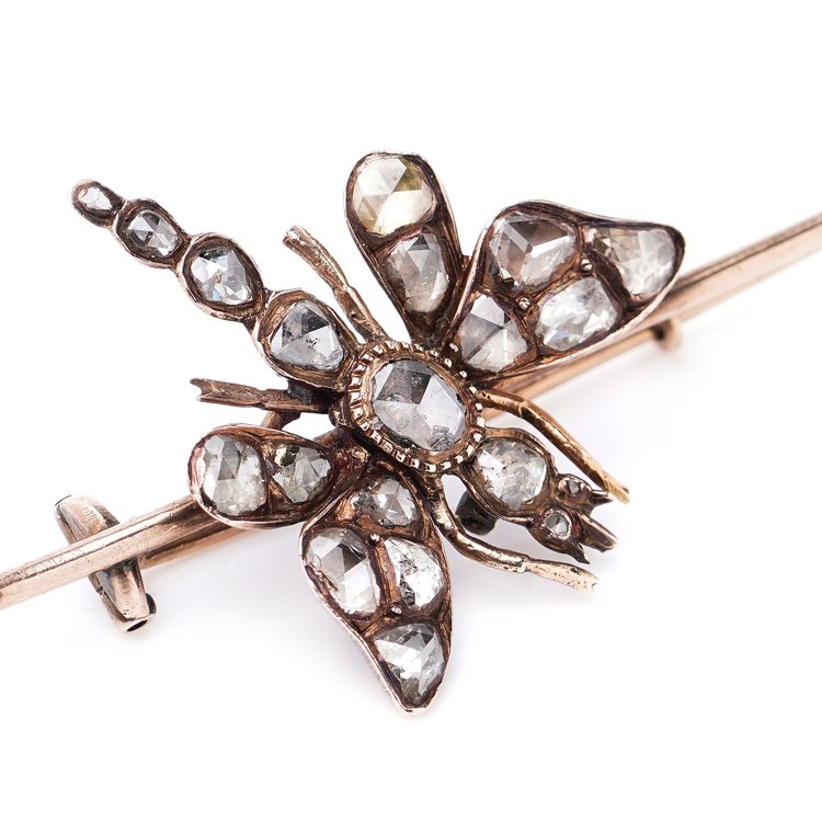 Antique Victorian 2.96ct Rose Cut Diamond Dragonfly Pin Brooch