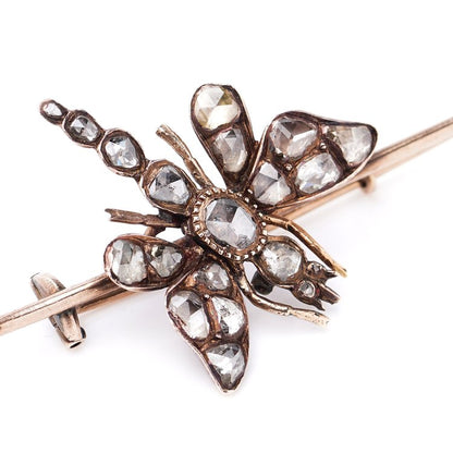 Antique Victorian 2.96ct Rose Cut Diamond Dragonfly Pin Brooch