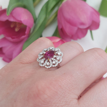 Certified Natural No Heat 1.17ct Ruby and Diamond Floral Cluster Dress Ring