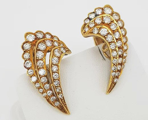 Diamond and 18ct Yellow Gold Angel Wing Clip On Earrings; striking diamond-set clip-on earrings in the form of angel's wings