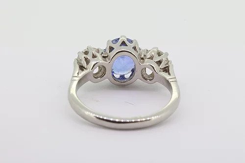 Sapphire and Diamond Three Stone Trilogy Ring in Platinum