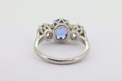 Sapphire and Diamond Three Stone Trilogy Ring in Platinum