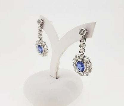 2.50ct Sapphire and Diamond Oval Floral Cluster Drop Earrings